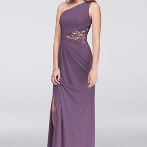 One shoulder mesh dress with lace insert